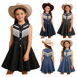 Vestido vaquero de mezclilla para niña – Corte A sin mangas con botones