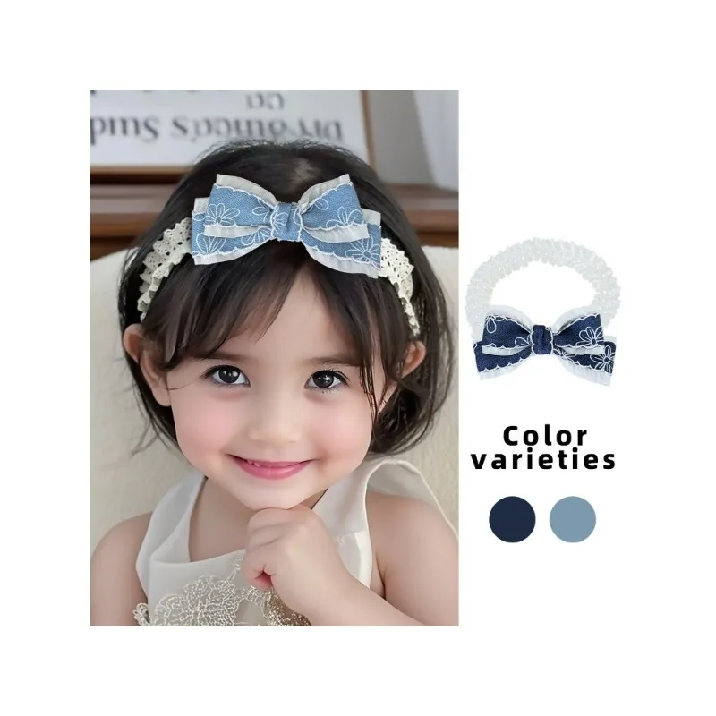 Diadema bebé mezclilla lazo floral para niñas – Protege fontanela - imagen 2