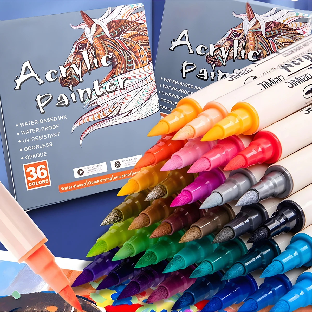 Rotuladores para bocetos de 12/24/36 colores, pincel doble, bolígrafo de pintura acrílica, roca, vidrio, Metal, Taza de cerámica, pinturas de madera y plástico, suministros de arte