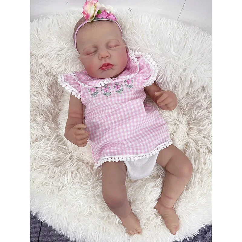 48CM bebé recién nacido niña Reborn Loulou Asleep cuerpo completo vinilo suave piel 3D realista con venas visibles muñecas hechas a mano de alta calidad - imagen 4