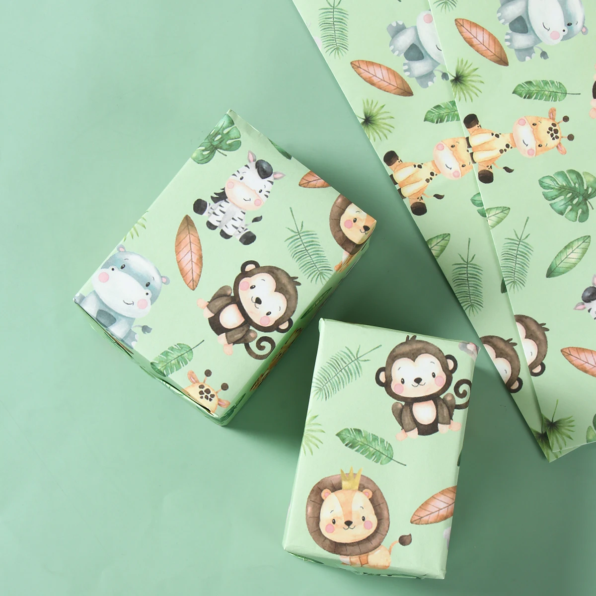 Papel para envolver regalos de animales de la selva, decoración para fiesta de cumpleaños de Safari, regalos de cumpleaños salvajes, suministros para Baby Shower con temática de jungla, 6 uds. - imagen 4