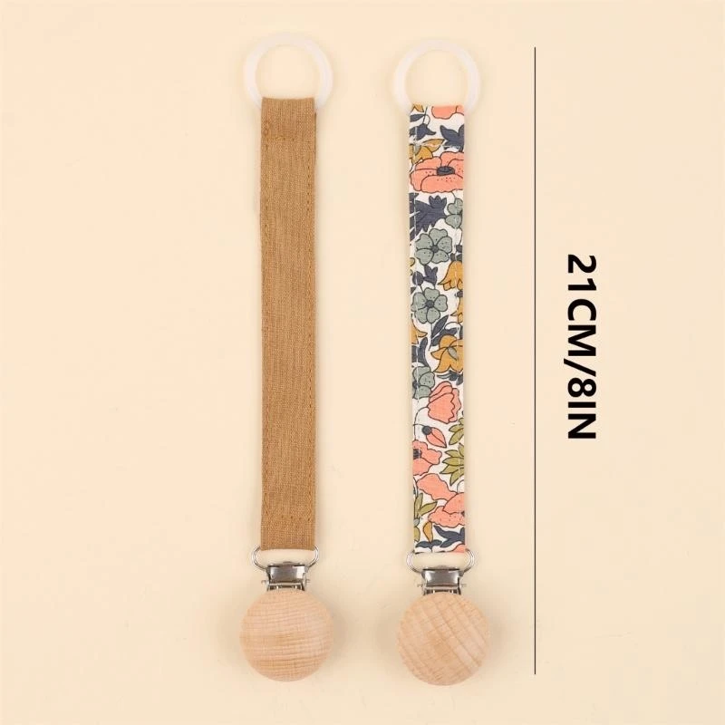 M76C 2 uds Cadena chupete algodón + madera soporte con pinza para chupete Correa niños pequeños colgante para cuna chupete - imagen 5