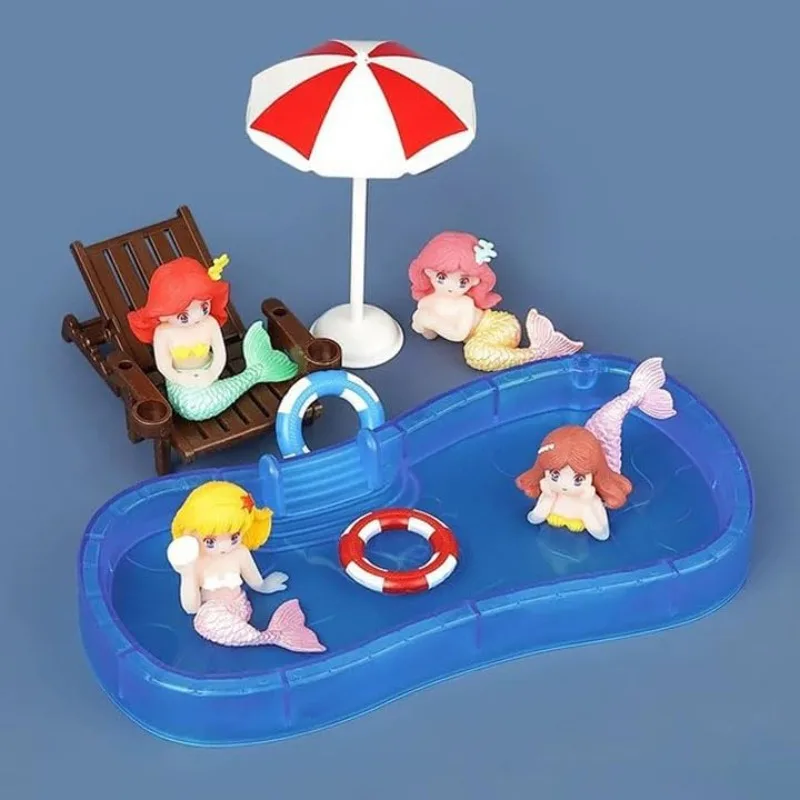 Juego de decoración para casa de muñecas en miniatura de playa con silla tipo paraguas, anillo de natación, juego de piscina para casa de muñecas, accesorios de juguete - imagen 5