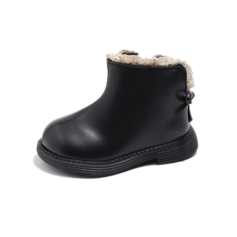 2025 Bota para niña Otoño e Invierno botines cortos para niños Zapatos de princesa de cuero PU Botas cálidas de algodón para bebé Zapatos Niña - imagen 5