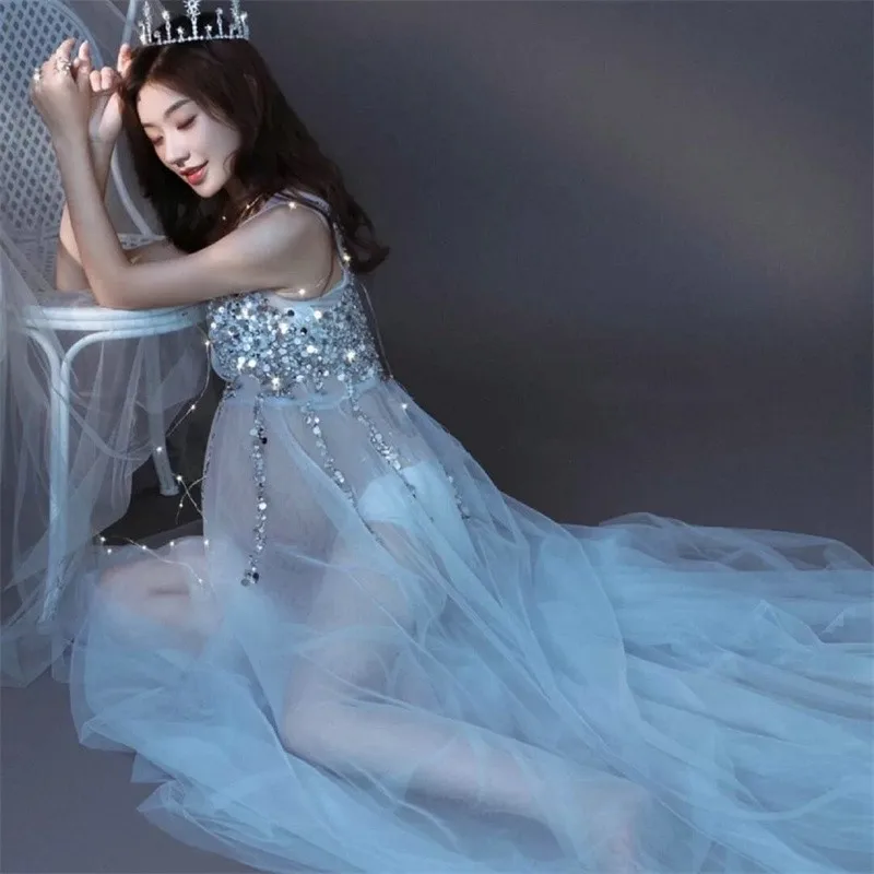 Vestido de maternidad de lentejuelas para sesión de fotos del embarazo, accesorios de fotografía, ropa Formal de fiesta de boda, vestido de maternidad de tul - imagen 5