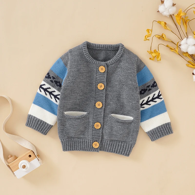 Suéter de punto para bebé recién nacido, ropa para niños pequeños de 0 a 18M, Tops, chaqueta a rayas a la moda, cárdigan de manga larga para niño y niña, otoño