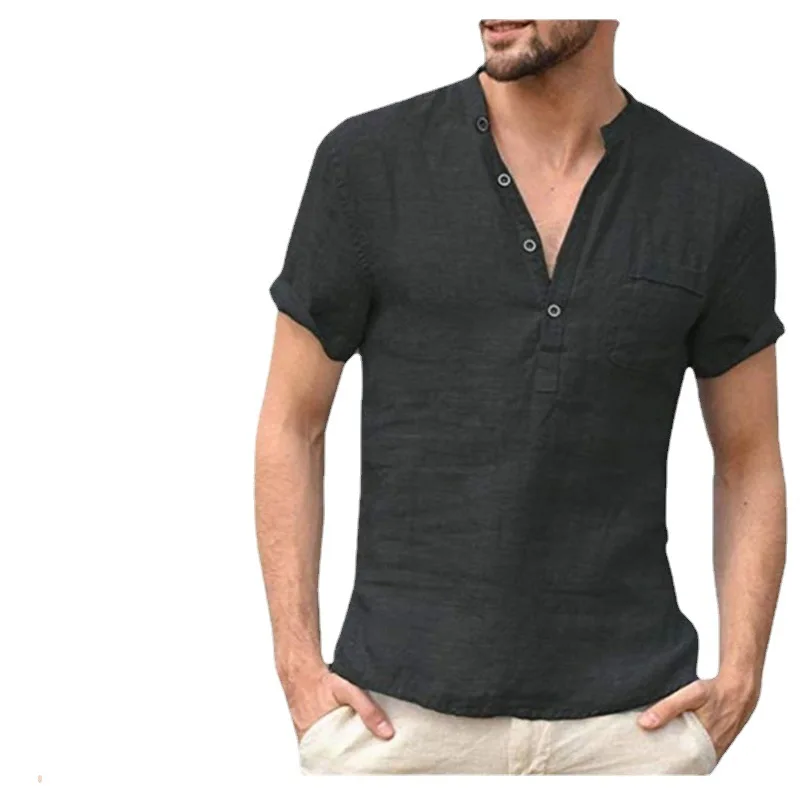 Camisa de manga corta delgada con cuello alto semicerrado