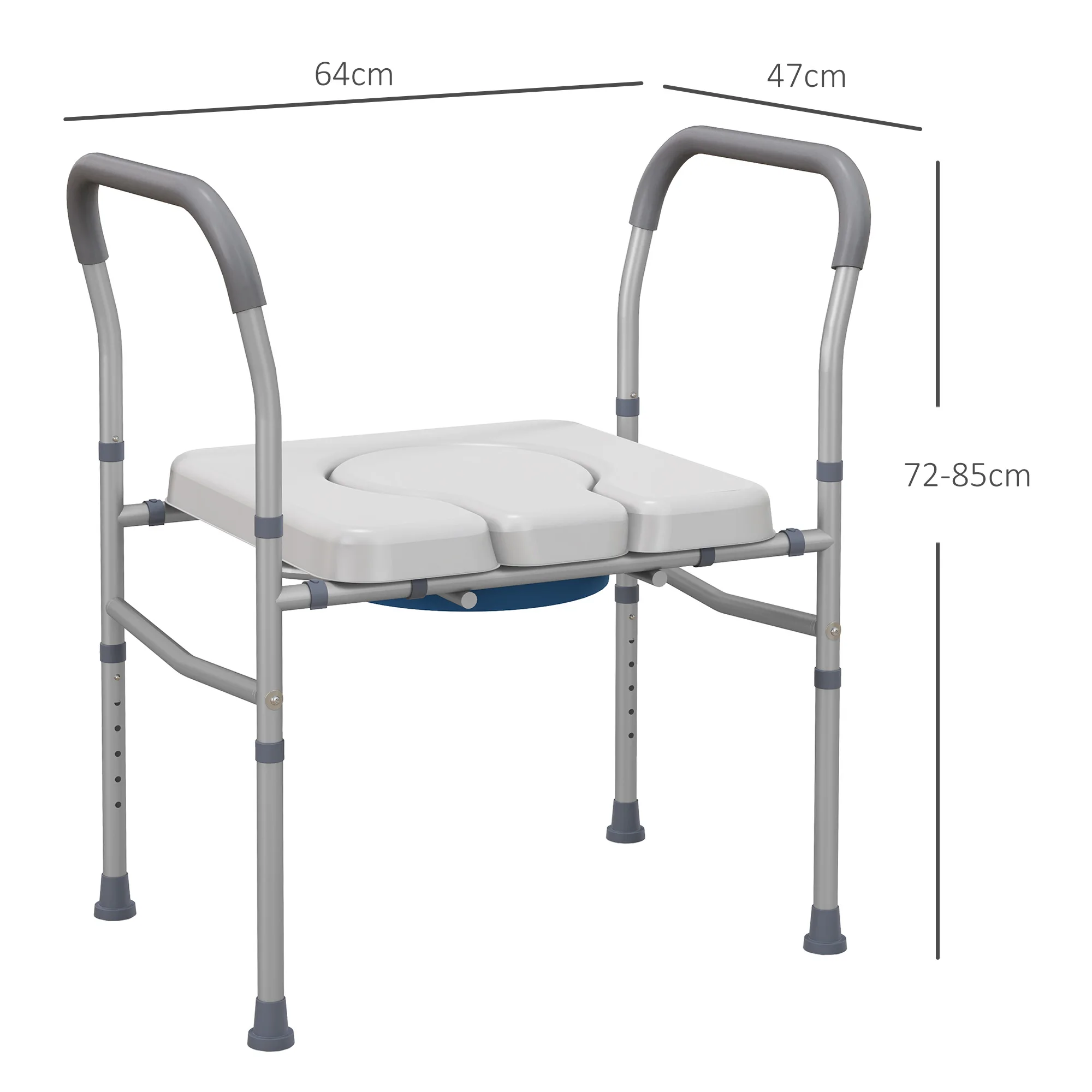 HOMCOM Silla WC Personas Mayores 4 en 1 Silla con Inodoro de Aluminio Silla de Ducha con Altura Ajustable y Almohadillas Antideslizantes Carga 136 kg para Discapacitados Embarazadas Gris - imagen 3