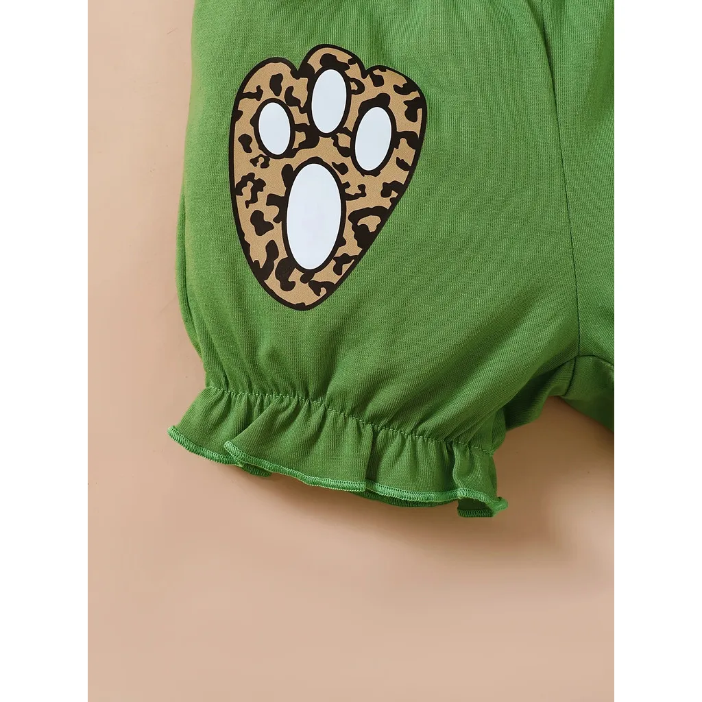 Conjunto de ropa para bebé de 0 a 3 años, Top sin mangas con estampado de conejito y pantalones cortos verdes, bonito conjunto de ropa de verano, 2 uds. - imagen 4