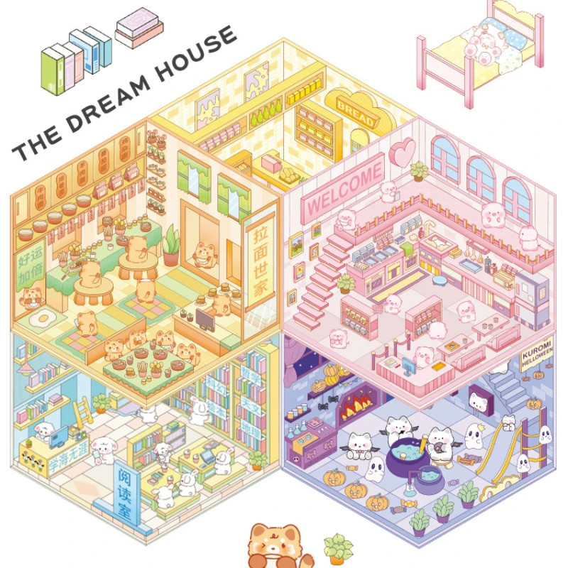 Casa de animales de dibujos animados 3D DIY, escena en miniatura, cabina de bolsillo, pegatina de paisaje, escena apilable, pegado, regalo de Festival para - imagen 2