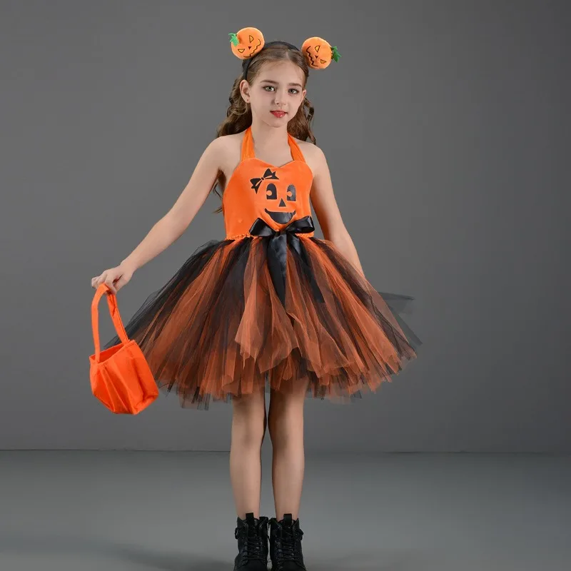 Vestidos de niña de Halloween, nueva moda, vestido sencillo para niña, vestido de fiesta elegante clásico Retro, Cosplay de calabaza, conjuntos animados lindos para niños - imagen 3