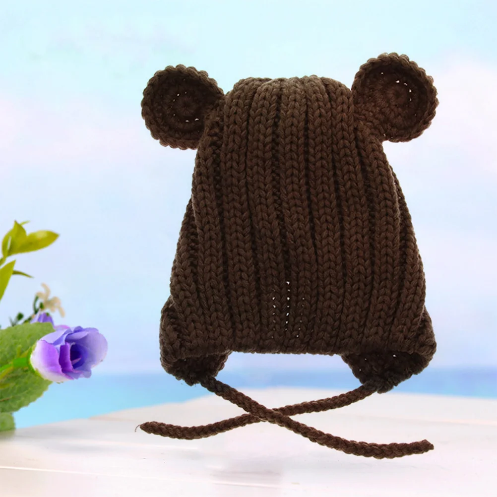 Gorro de lana tejido con orejas de oso para niños, gorro de ganchillo para bebé, gorro de lana cálido para otoño e invierno, gorro con orejeras de punto grueso - imagen 2