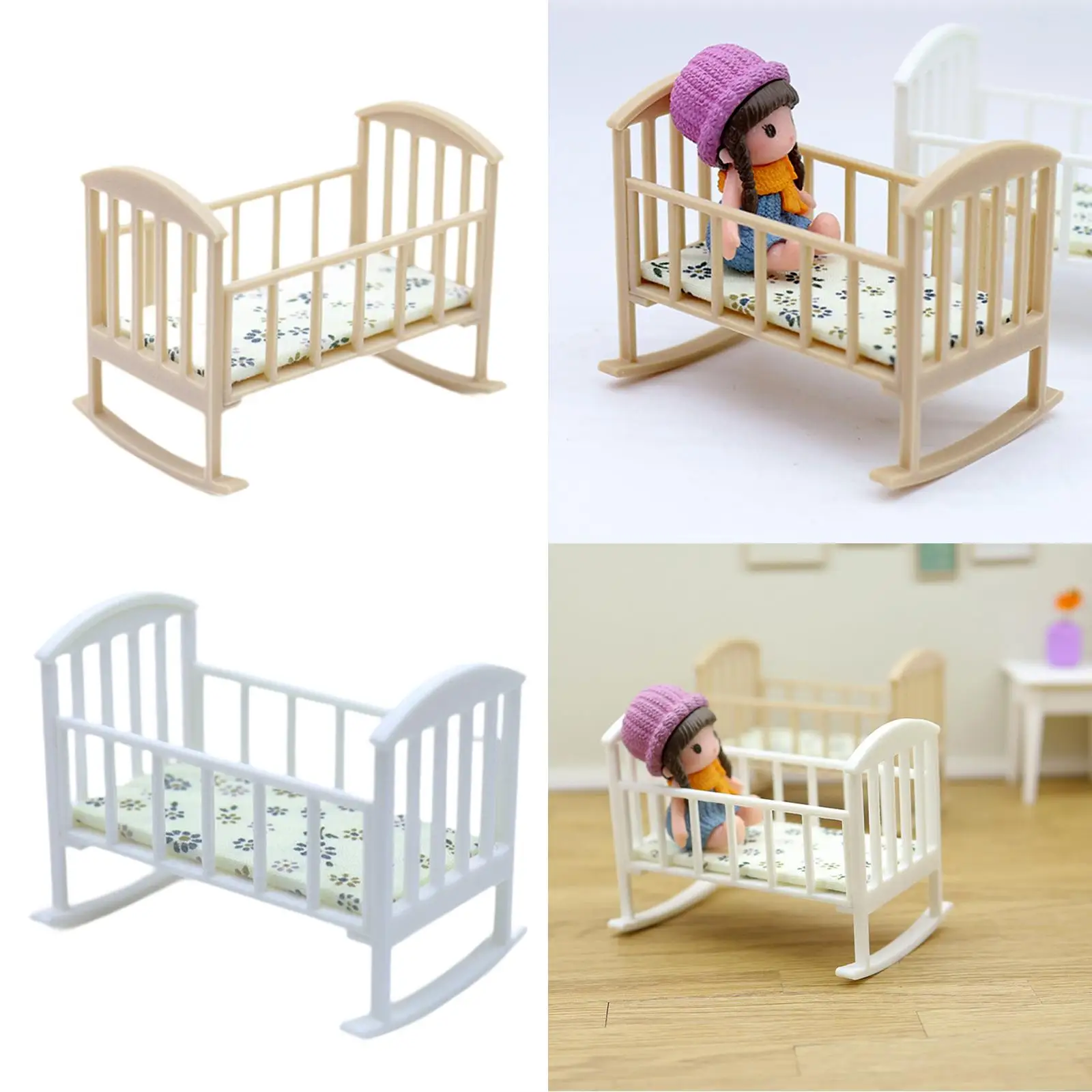 1:12 Miniature Crib with Mattress Realistic Dolls Bed Toy Bedroom Accessories Bed Decoration Kids Gift Crafted 1:12 Miniature Crib with Mattress Realistic Dolls Bed Toy Bedroom Accessories Bed Decoration Kids Gift Crafted