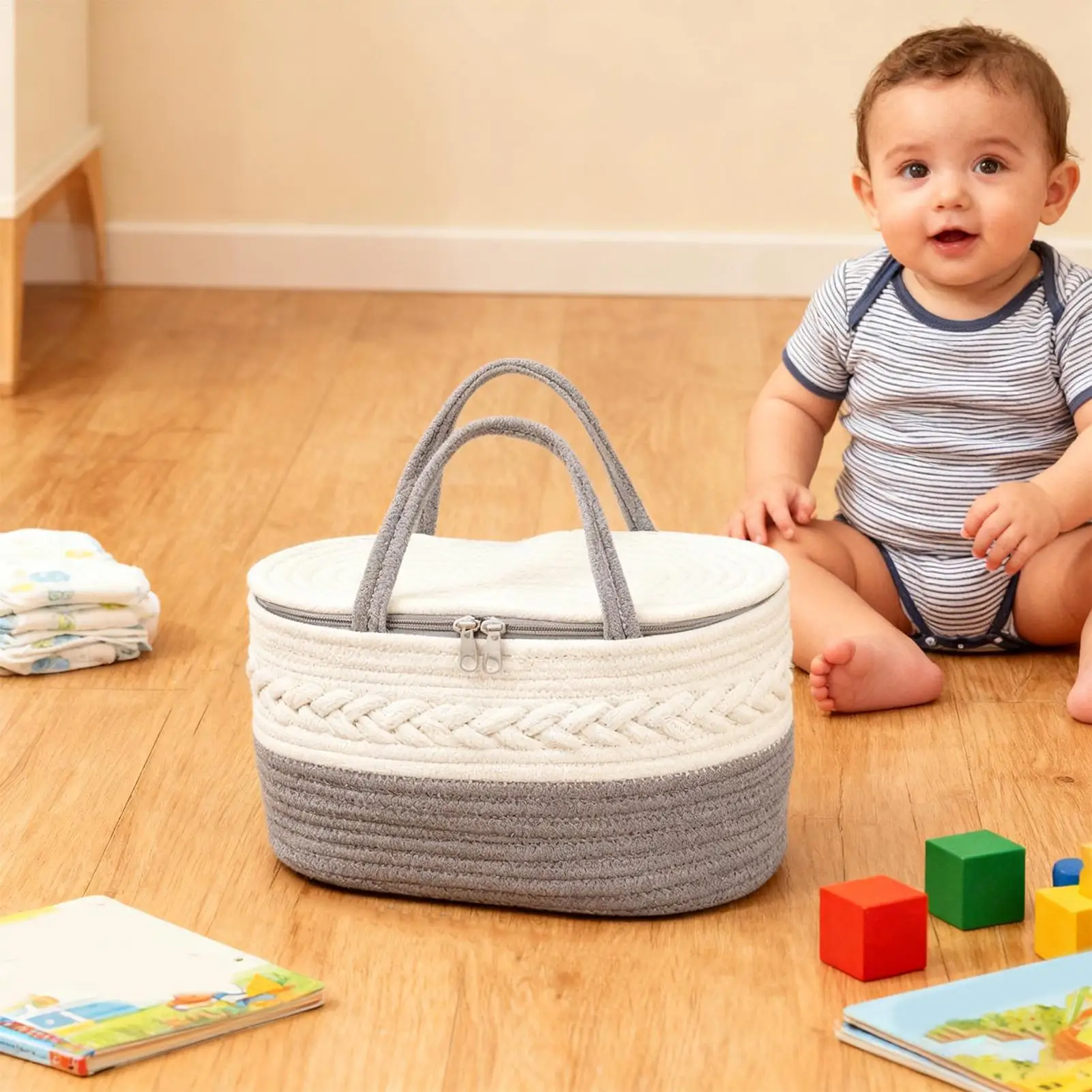 Organizador de pañales para bebé, bolsa portátil de gran capacidad, bolsa de pañales para bebé, soporte para limpiar para viajes al aire libre, coche, baño, cabecera, Picnic - imagen 2