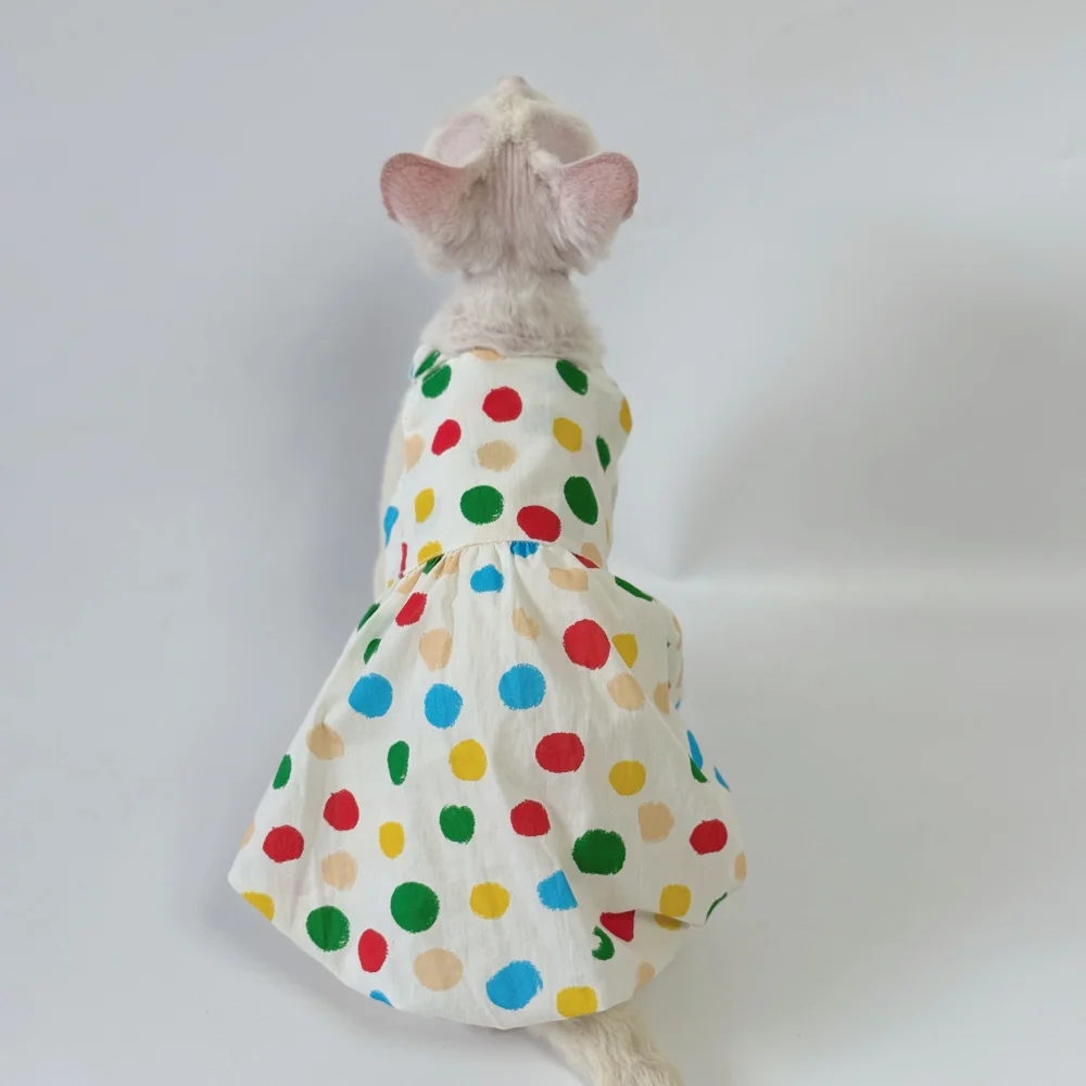 Vestido de algodón para gato Sphynx, falda de lunares arcoíris dulce de verano para gata, camiseta sin mangas de primavera para Devon Rex - imagen 2