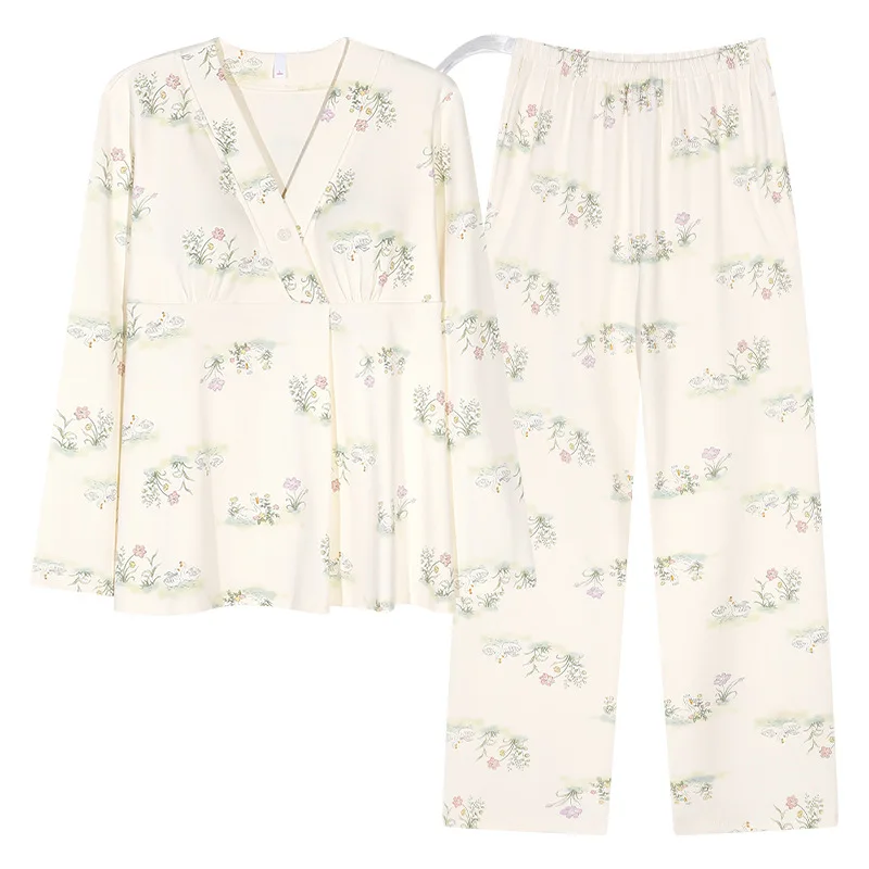 Ropa de maternidad de algodón para primavera y otoño, pijamas para amamantar, ropa de dormir Prenatal + Postnatal transpirable para embarazadas - imagen 5