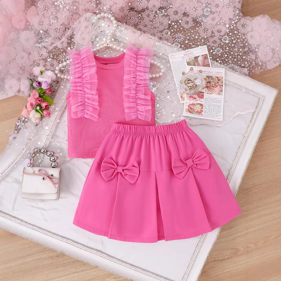 Conjunto verano algodón con lazo para niña – Top y shorts - imagen 2