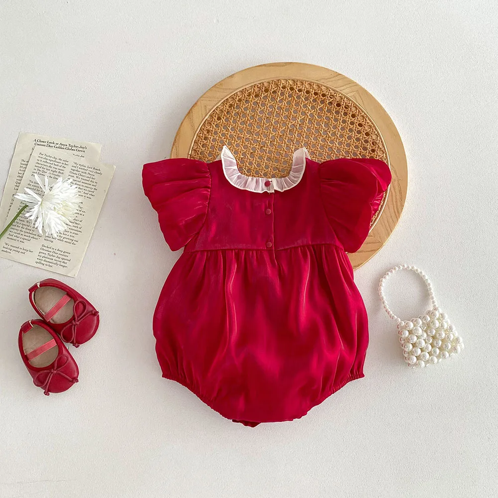 MILANCEL-ropa para niñas de 0 a 2 años, Body para bebés de 100 días, con cuello de encaje, ropa infantil de princesa de una pieza - imagen 3