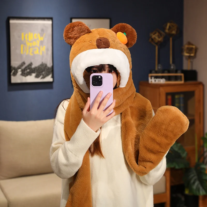 Bufanda y sombrero capibara súper suave para niña – Invierno - imagen 5