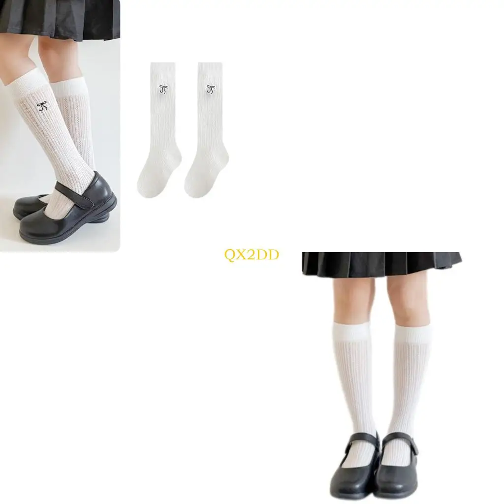 QX2D Niñas transpirables Calcetines verano Diseño malla tubo tubo largo algodón cómodo para aire libre 2-12 años