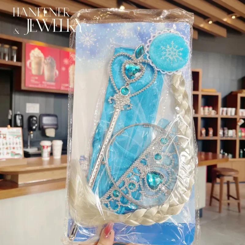 Accesorios para el cabello para niños, varita de corona trenzada con lazo, tres piezas para niños, regalos de cumpleaños, diadema de princesa para niñas, peluca, aro para la cabeza - imagen 4