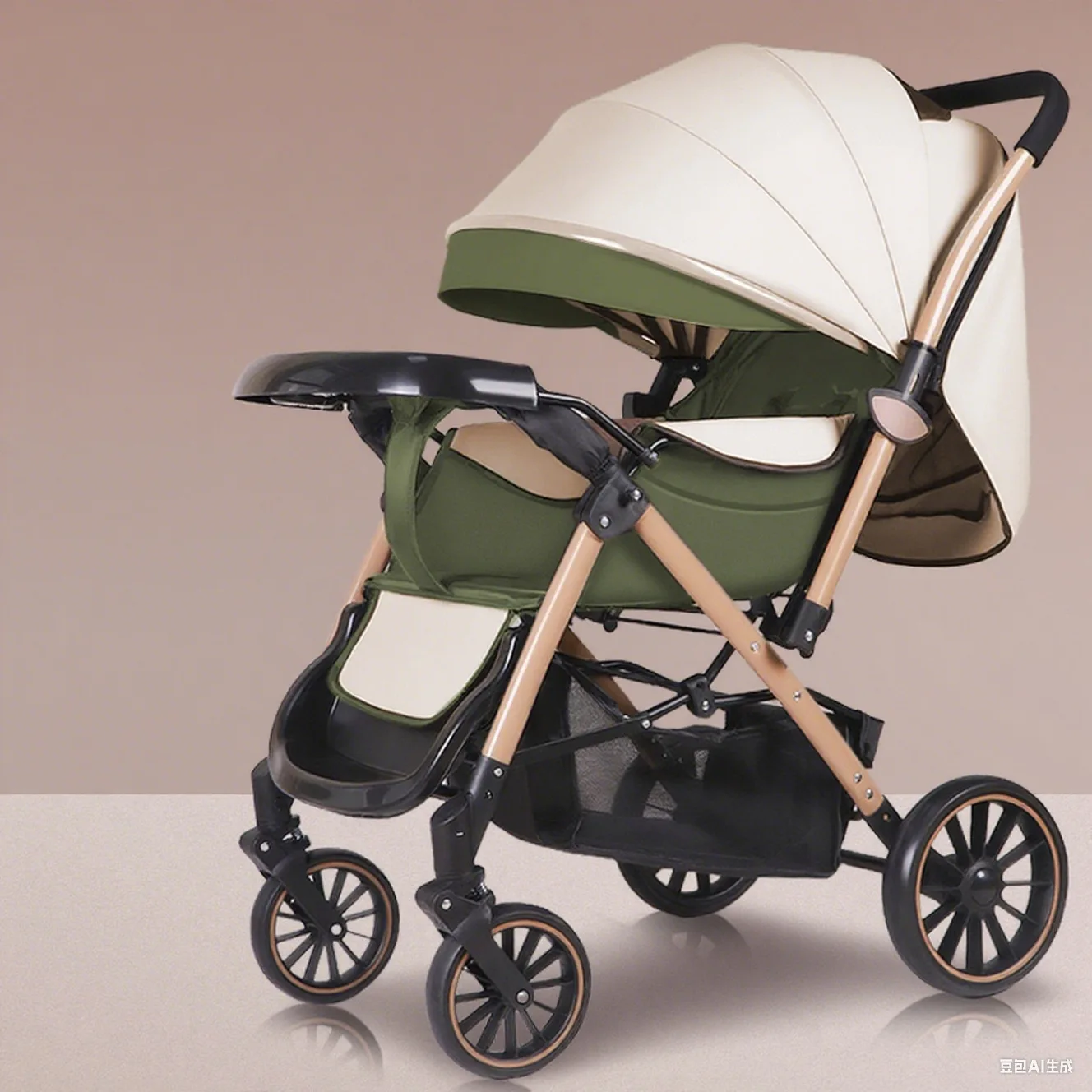 Cochecito de bebé plegable, ligero, de cuatro ruedas, absorbente de golpes, cochecito de bebé para salir y empujar personas - imagen 2