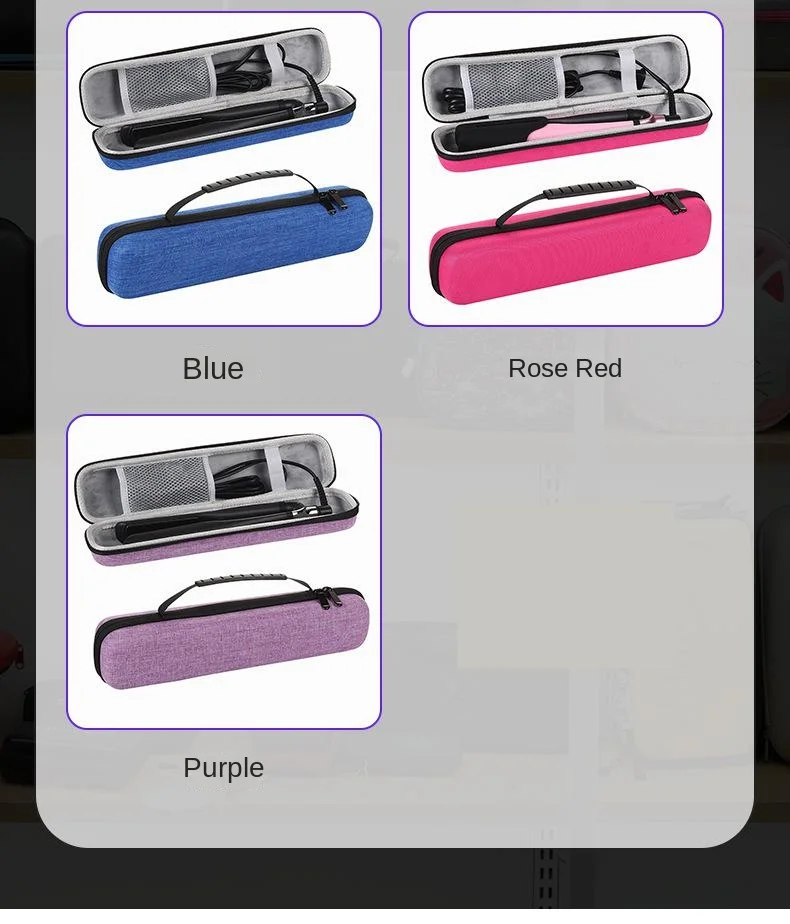 Interior del estuche con compartimentos para alisador y rizador