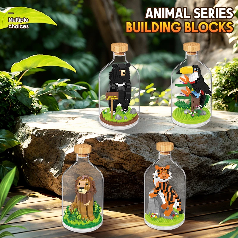 Bloques de construcción de la serie Animal de simulación, juguetes creativos DIY para niños, abeja embotellada, Tigre, León, caballito de mar, modelo de regalo educativo - imagen 3
