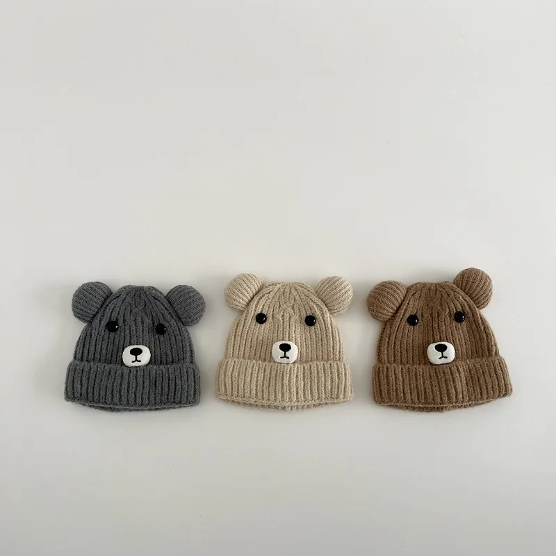 Gorro térmico de invierno para bebé con cobertura para las orejas, gorro tejido con bonito patrón de oso para niños pequeños, gorro infantil elástico suave - imagen 4