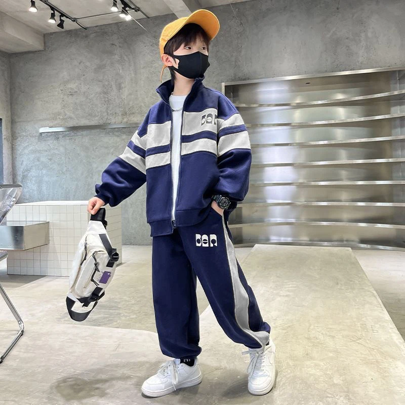 Conjunto de ropa de moda para niños, abrigo con cremallera de retales, pantalones, 2 uds. Para niños de 4 a 12 años, chándales, trajes informales para adolescentes, primavera y otoño - imagen 4
