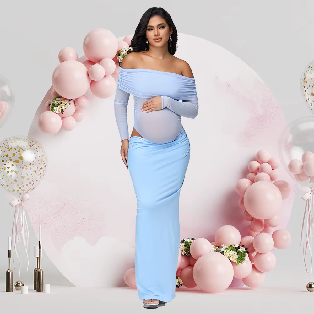 Vestido de maternidad mesh para fotos – Escote descubierto para Baby Shower