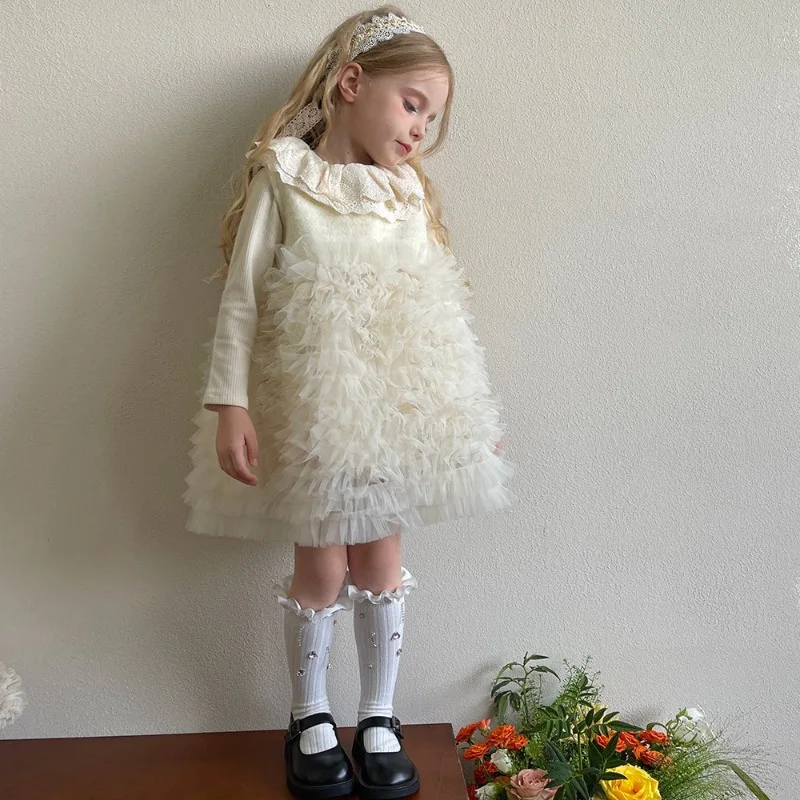 Calcetines altos para niñas con borlas de diamantes y encaje satinado - imagen 5