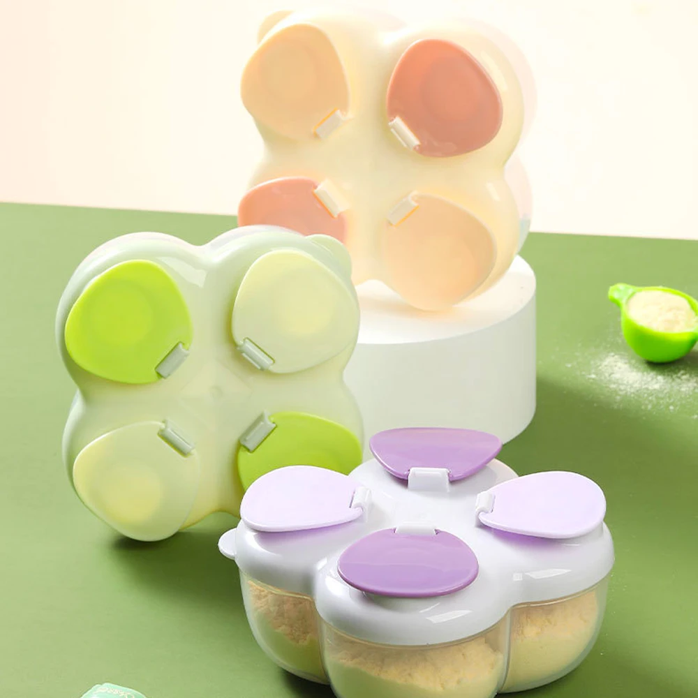Caja de leche en polvo infantil portátil de trébol de cuatro hojas, cuatro compartimentos para uso en exteriores, caja de compartimento de leche en polvo para bebés - imagen 5