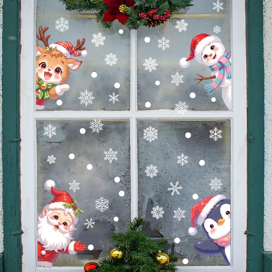 Pegatinas navideñas para ventana, Papá Noel, muñeco de nieve, Reno, pingüino, pegatinas electrostáticas autoadhesivas para ventana, pegatina para ventana de vidrio - imagen 4