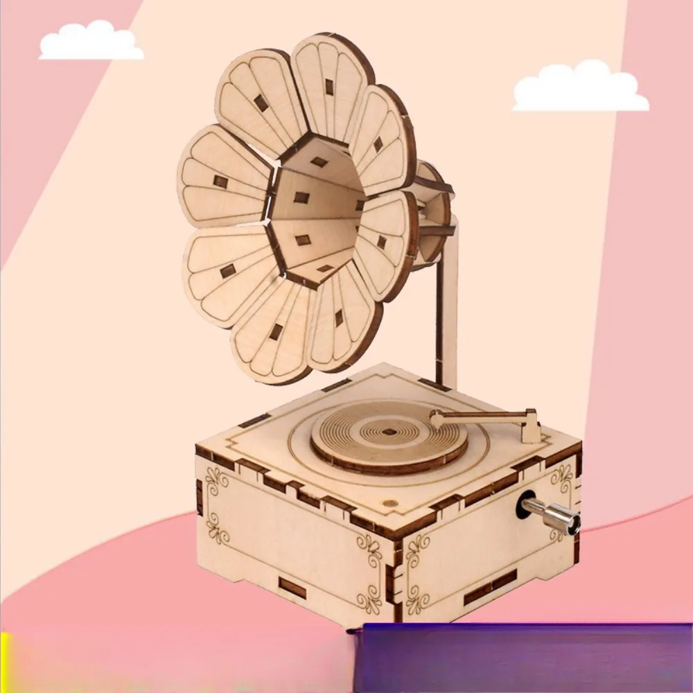 Rompecabezas 3D madera estilo gramófono – Caja de música relajante - imagen 4