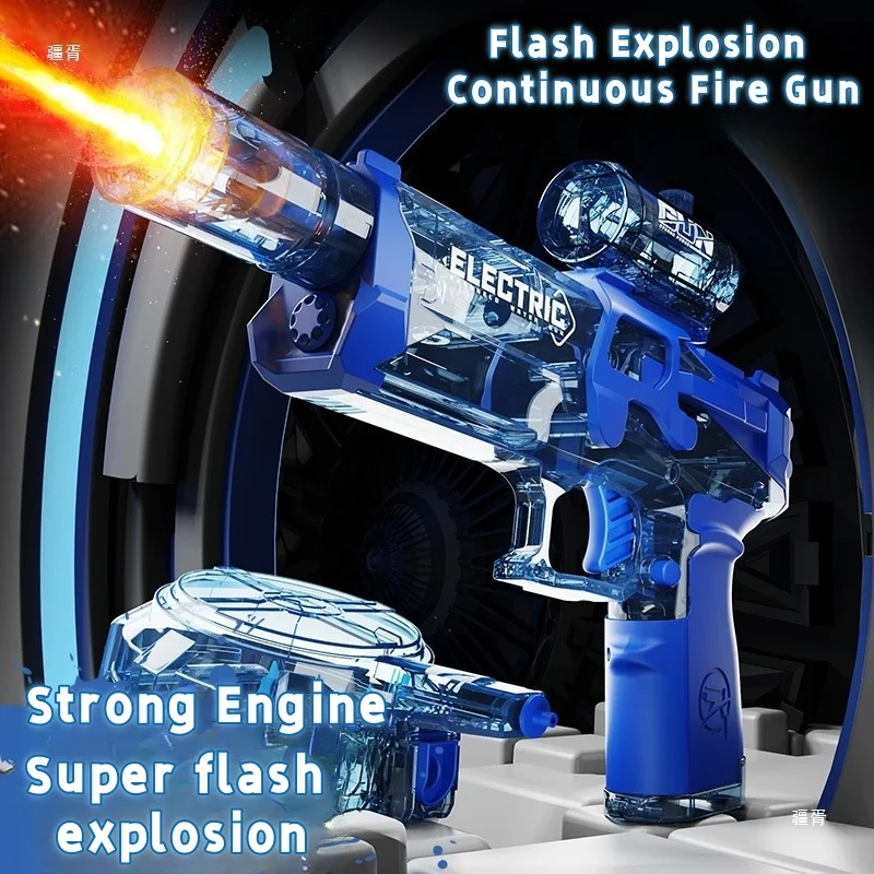 Pistola de agua eléctrica de disparo continuo totalmente automática con llama de bozal, juguete de batalla de playa al aire libre de verano de gran capacidad