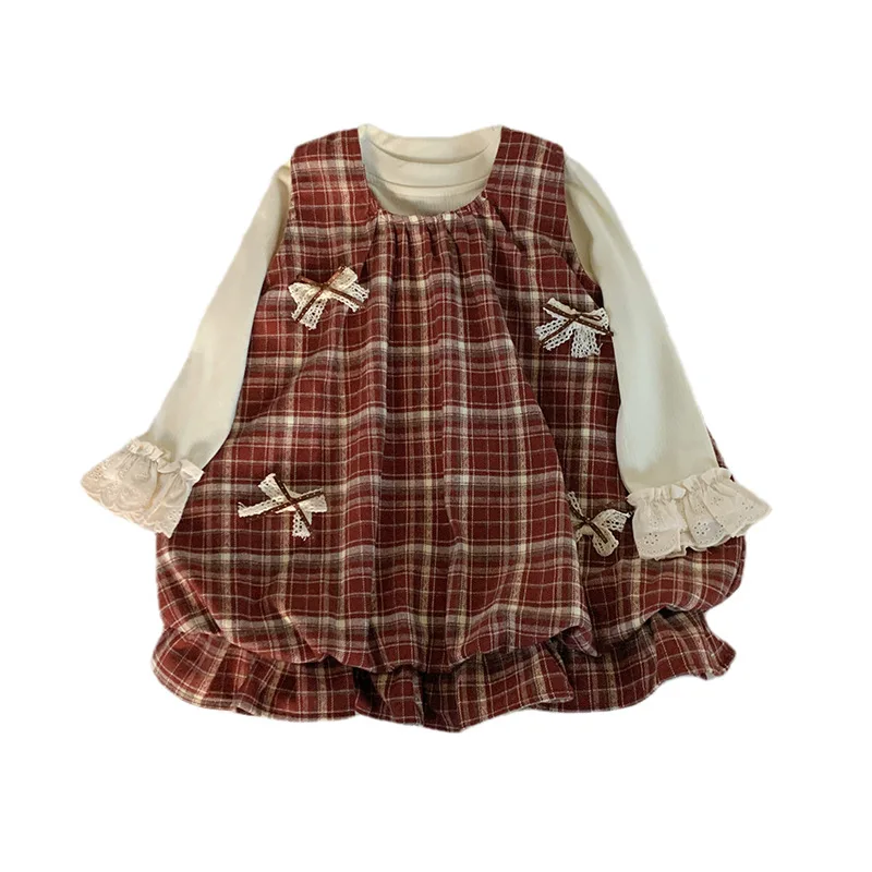 Conjunto otoñal para niña con falda beige y camiseta sin mangas - imagen 5