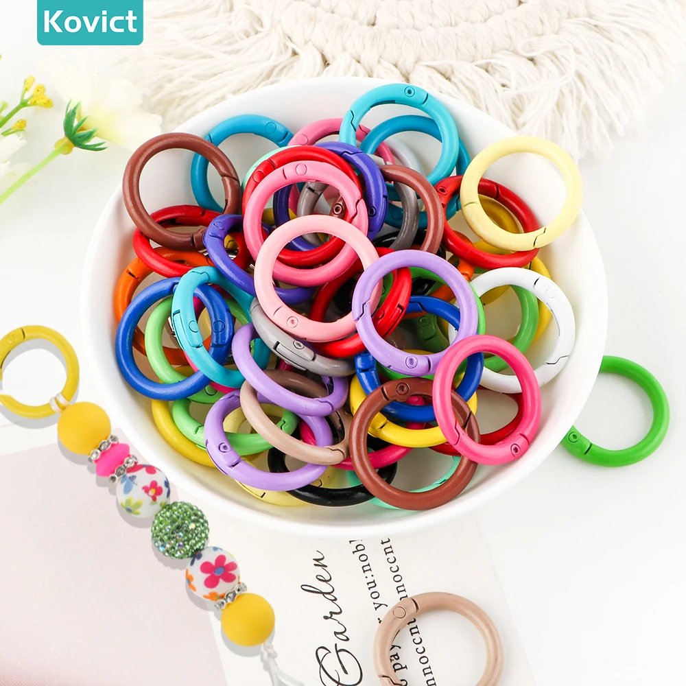 5 ~ 10 Uds. Anillo redondo de Metal colorido cierre de resorte mosquetón redondo que se puede abrir llavero Clip gancho cadena de perro conector de hebilla de joyería DIY