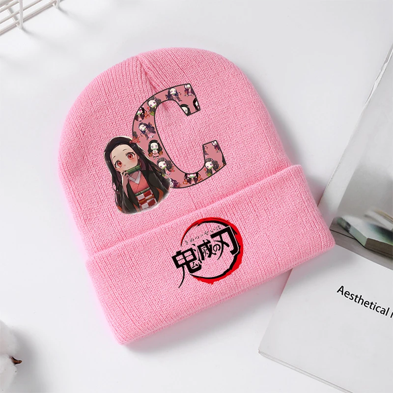 Gorros tejidos Demon Slayer Nezuko para niñas, gorros para niños, gorro de lana bonito de algodón para invierno, regalos para niños de dibujos animados, Anime para volver a la escuela - imagen 3