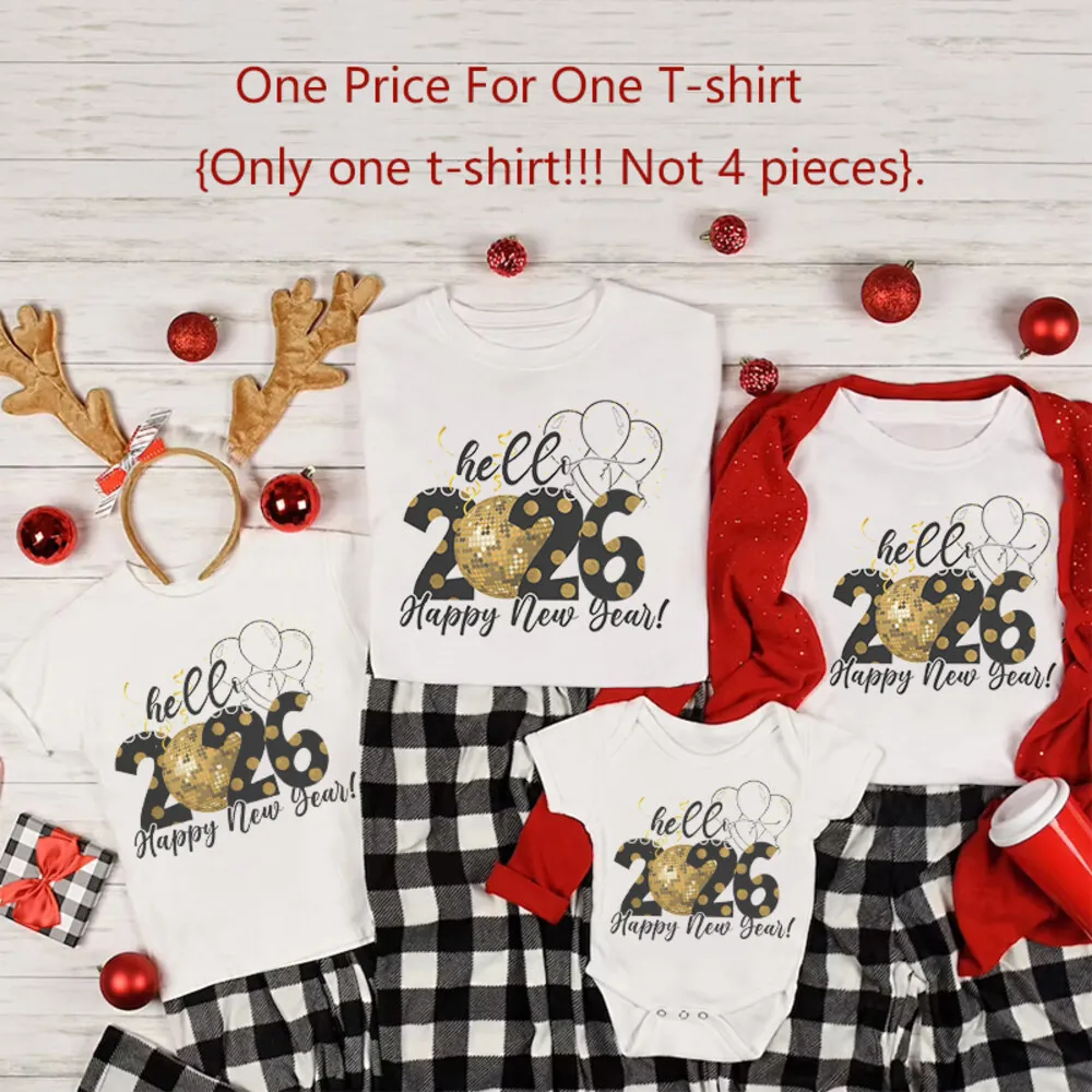 Hola 2026 ropa a juego para la familia Feliz Año Nuevo papá mamá niños camisa bebé mameluco familia camiseta vacaciones fiesta Look traje camisetas - imagen 4