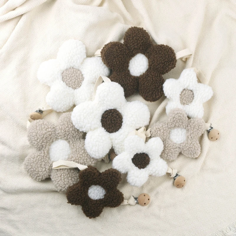 Cadena de chupete colgante de felpa para bebé, soporte de Clip para chupete, flor suave, decoración colgante para cuna, accesorios para chupete infantil