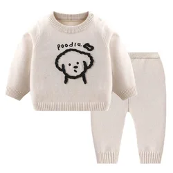 Ropa de primavera y otoño para niñas recién nacidas, trajes para niños pequeños, moda coreana, camisetas de manga larga de punto con dibujos animados + Pantalones, artículos para bebés B309