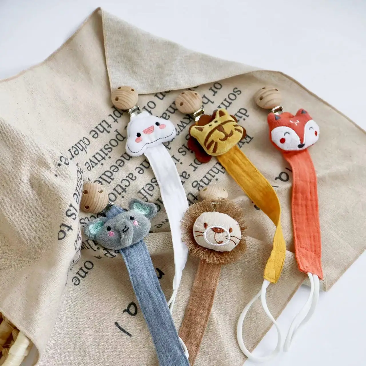 Cadena de chupete de bebé de dibujos animados, tela de algodón para recién nacido, cadena de chupete de animales, soporte para chupete, Material ecológico - imagen 2