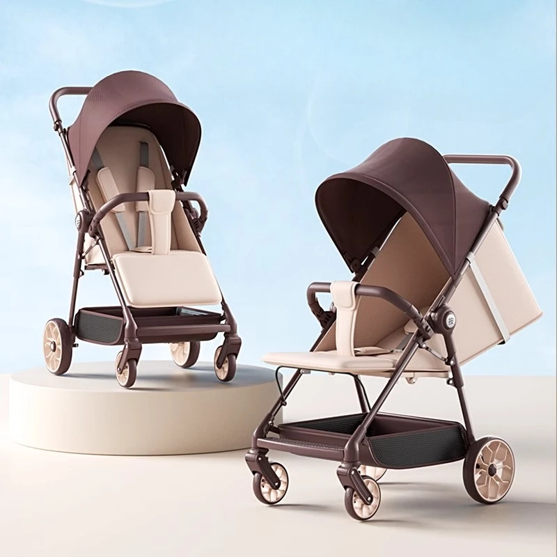 ‌ Cochecito de bebé ligero plegable con estructura de acero de alto carbono 360 ° Ruedas para sentarse, cochecito de viaje reclinable, bandeja desmontable, reposacabezas