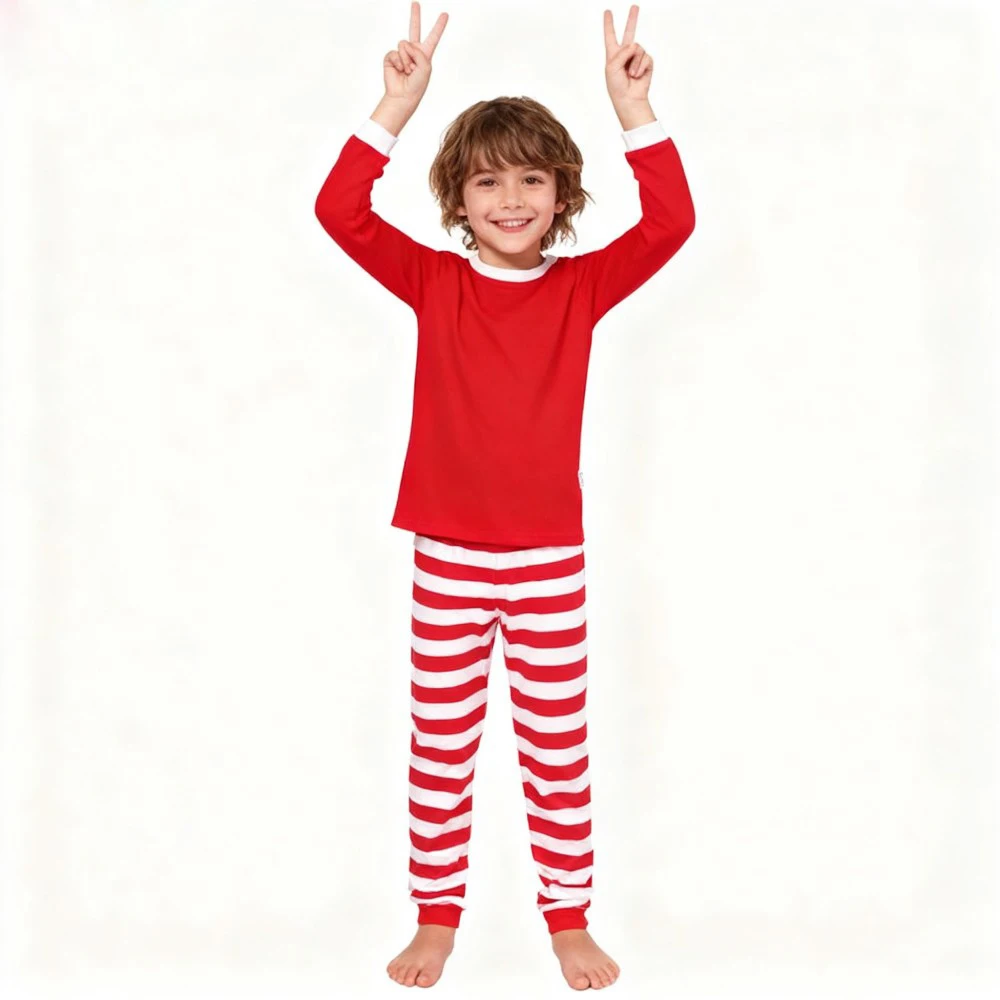 Pijama Navidad rayas top rojo para niños y niñas - imagen 2
