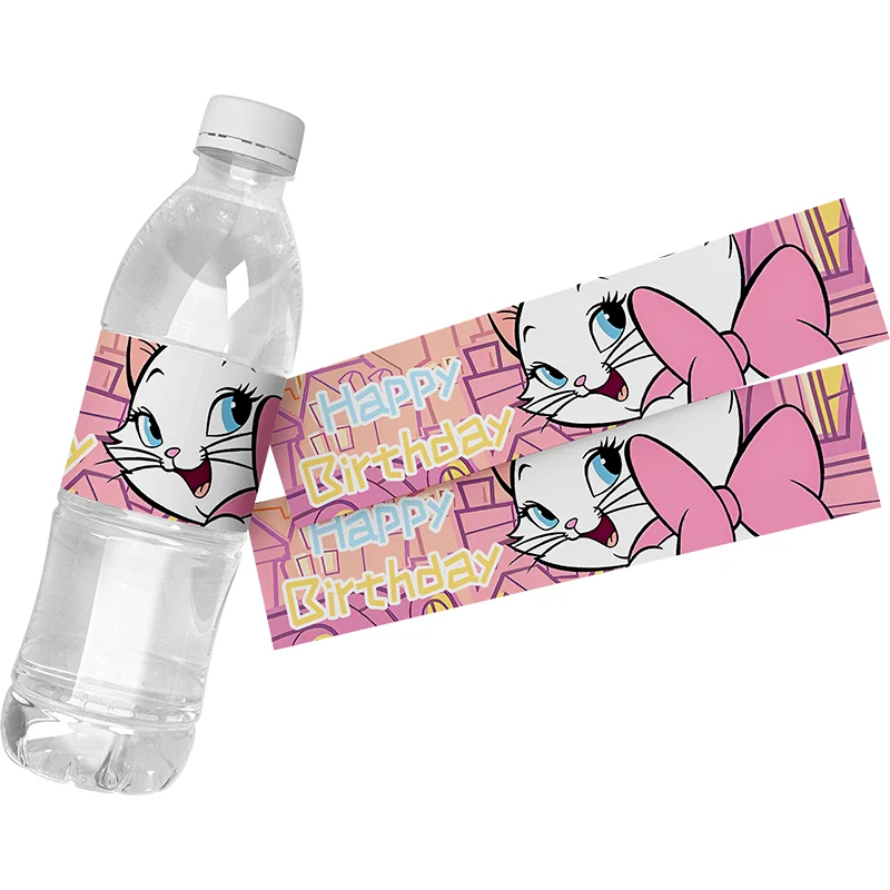 Etiquetas adhesivas para botellas de agua de gato de Aristogatos Marie, suministros para fiesta de cumpleaños para niños, decoraciones para Baby Shower, 6 uds. - imagen 2