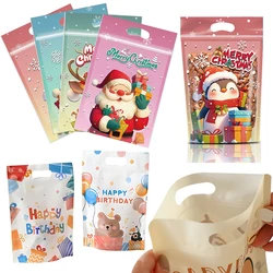 10 Uds bolsa de regalo patrón de dibujos animados mezclados al azar bolsas de plástico autoselladas Ziplock Feliz cumpleaños estilo Feliz Navidad disponible ZYF