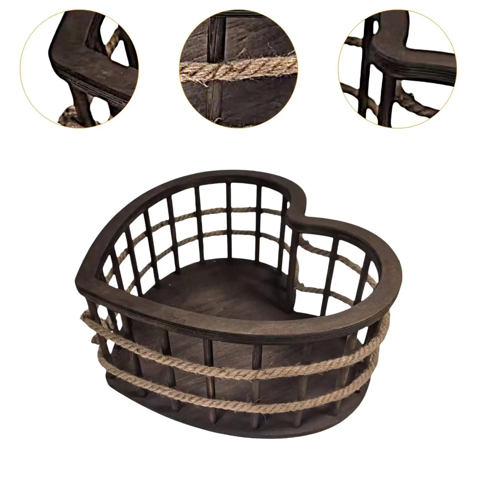 Cesta de madera con forma corazón para fotos de recién nacido - imagen 2