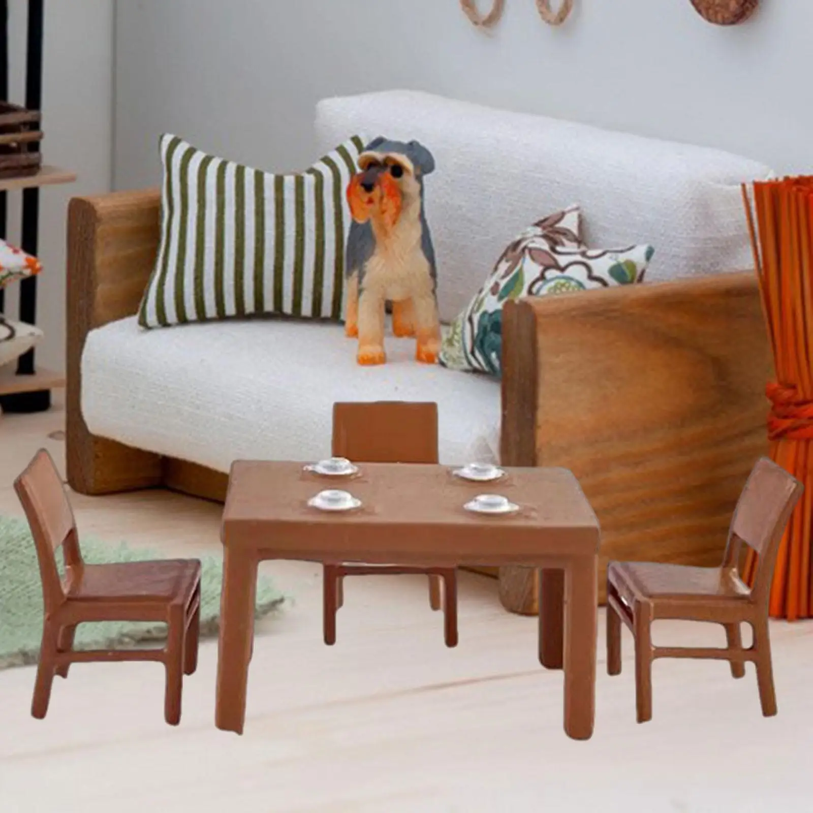 4x 1:64 Furniture Model Resin Crafts Desktop Ornament Collections Photo Props Layout Dioramas Model Scenery Table Chair Set