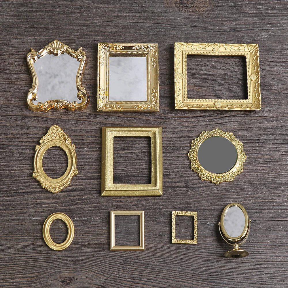 Marcos miniatura para casa de muñecas con espejo vintage plástico
